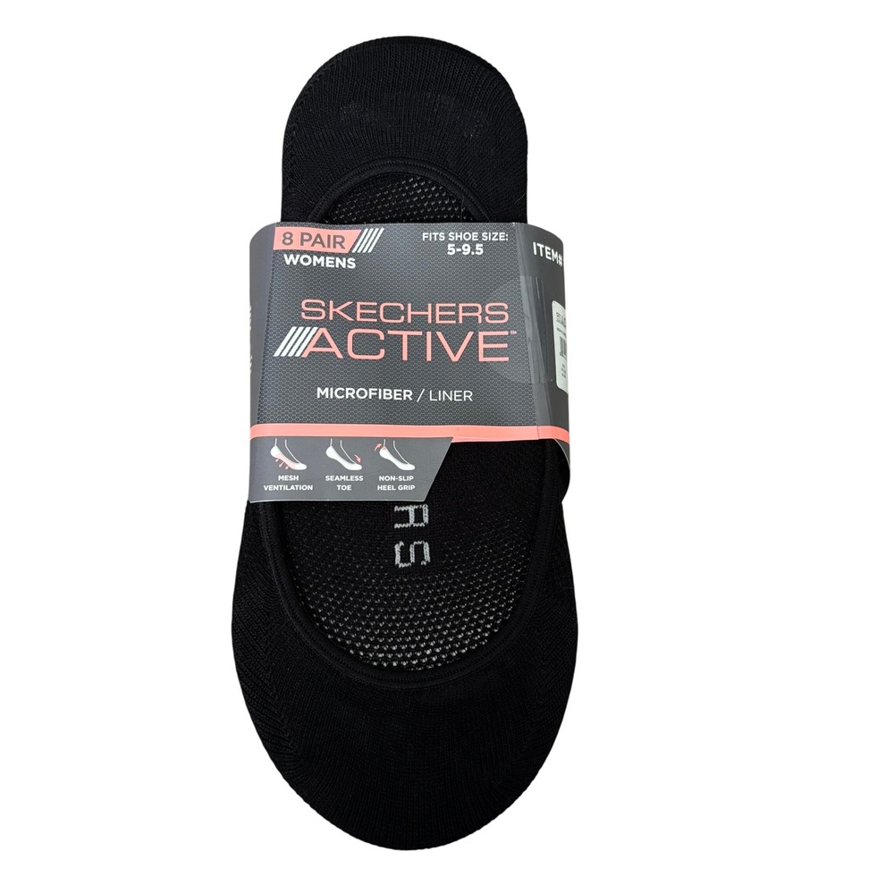 NEW Skechers Active Microfiber Liner No Show Socks 5 Pairs Size 5-9.5 Black
